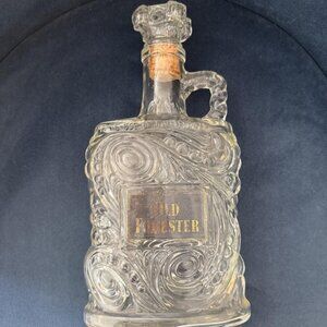Vintage Forester Clear Glass WHISKEY DECANTER Glass Top w Handle Barware Estate